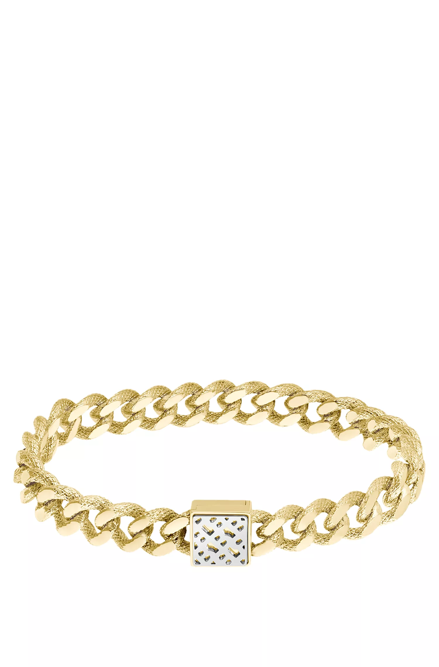 Pulseira BOSS em corrente curb com efeito preto e amarelo-dourado e monograma quadrado.