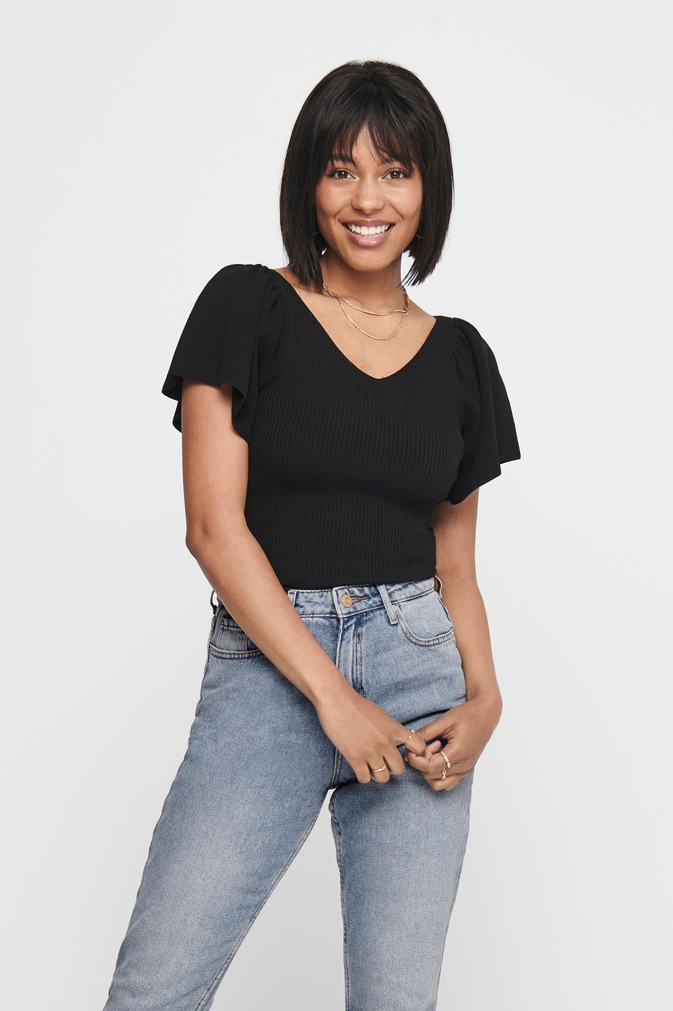Blusa de manga curta com amarração