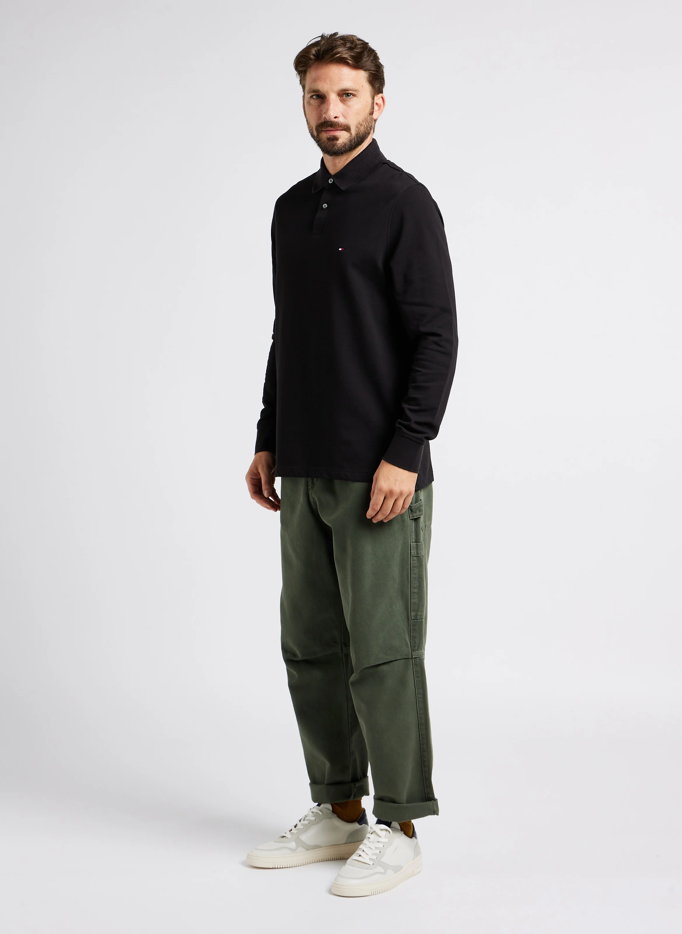 Polo regular-fit en coton bio mélangé| Noir