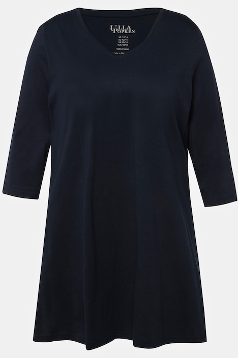 Longshirt, A-Linie, V-Ausschnitt, 3/4-Arm