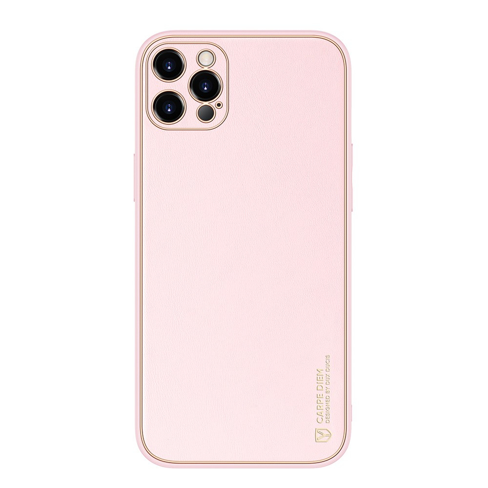 iPhone 12 Pro Galvanisierte Hardcase Hülle mit Lederüberzug - Rosa