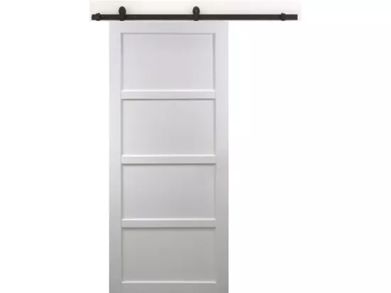 Porte Coulissante Tamera Blanc 4 Panneaux H204 X L63 + Rail à Roulettes Noir Gd Menuiseries