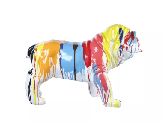 Statue chien avec coulures peintures multicolores H38 cm - BULLDOG 03