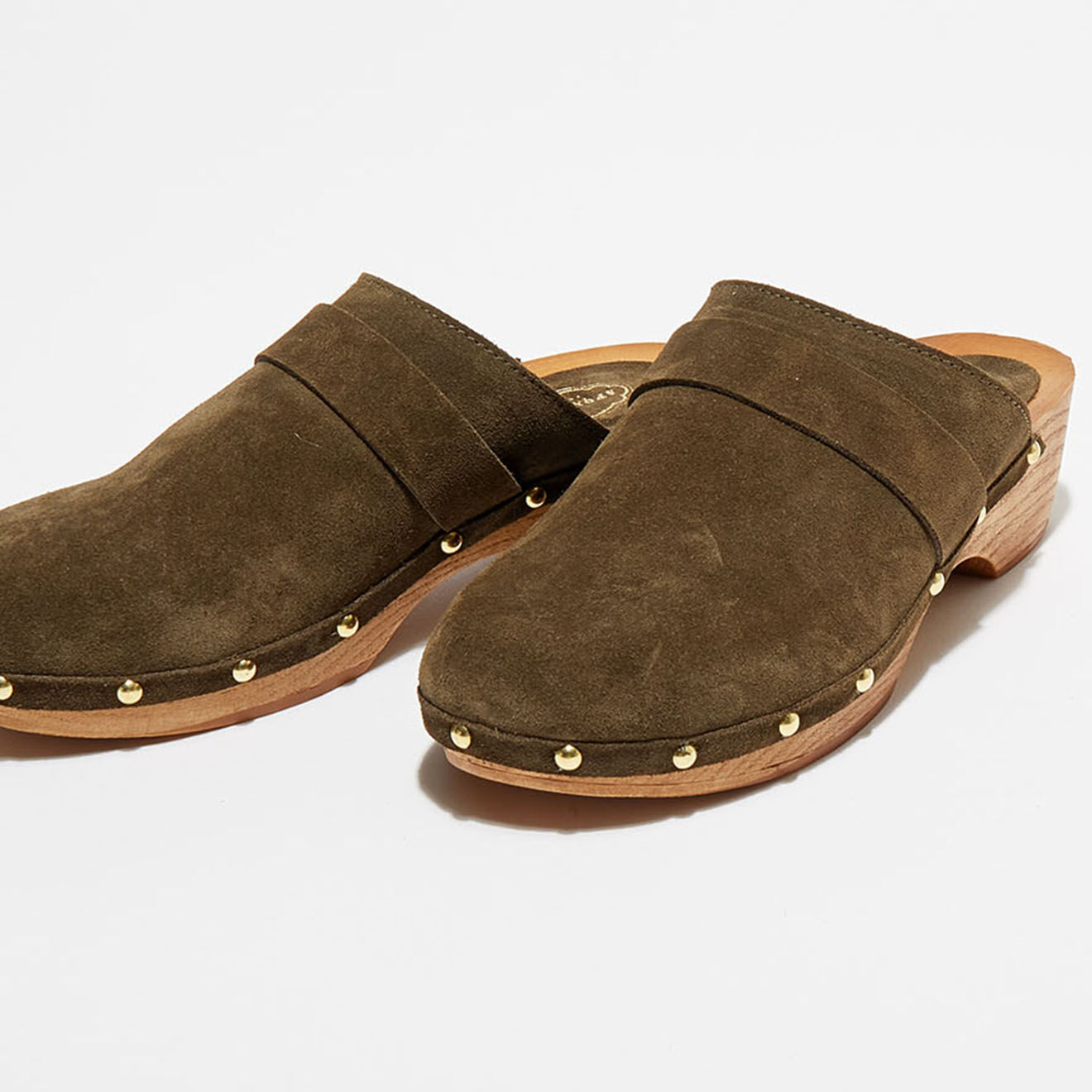 Apologie Studio Sabots en Velours de Cuir Paige kaki - Talon 4.5 cm