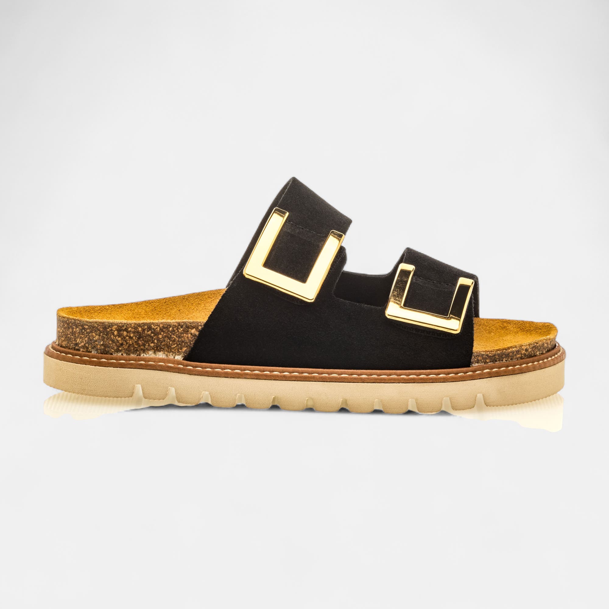 Mules semelle liège Femme en cuir noir
