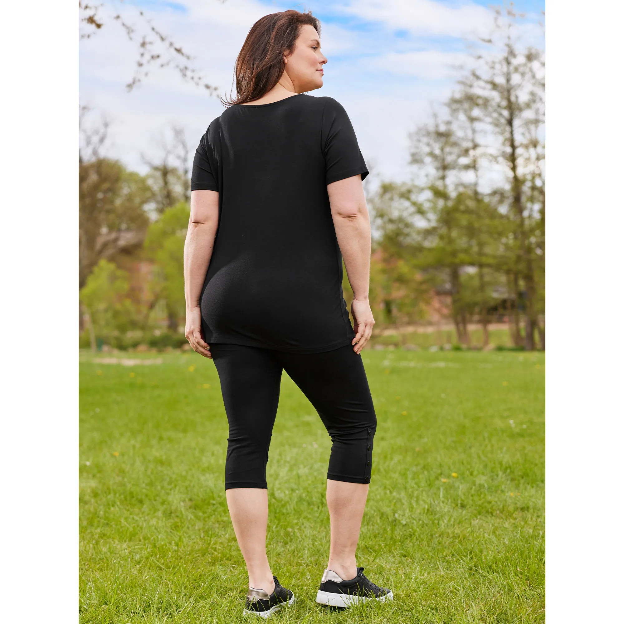 Damen-Caprileggings mit Knöpfen, große Größen