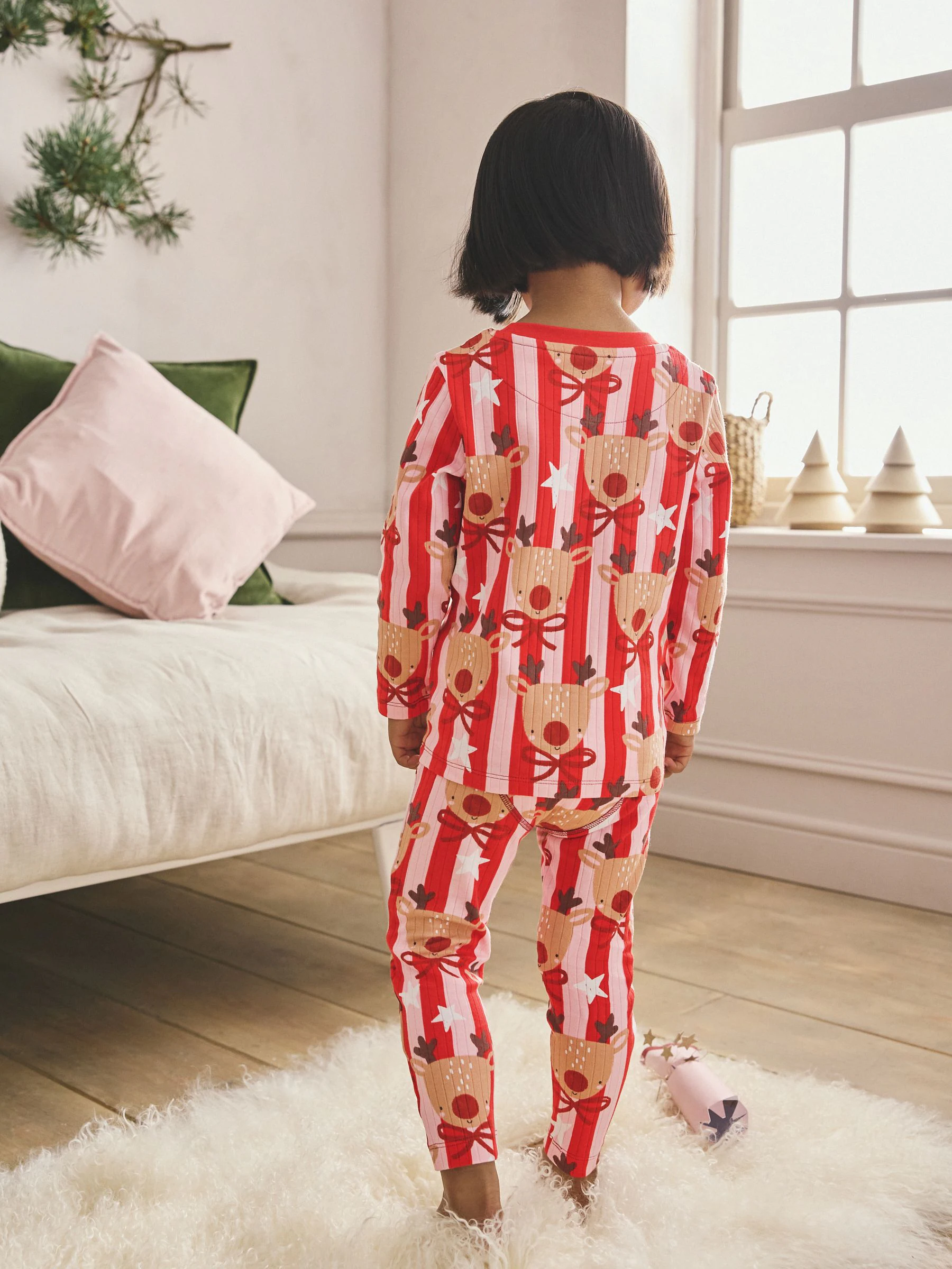 Rood/roze gestreept rendier - Kerstpyjama (9 mnd-16 jr)