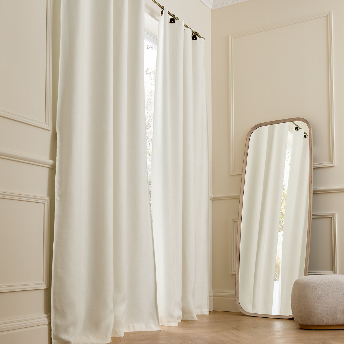 AM.PM<br>Cortina blackout de linho lavado, alças de couro, Privado