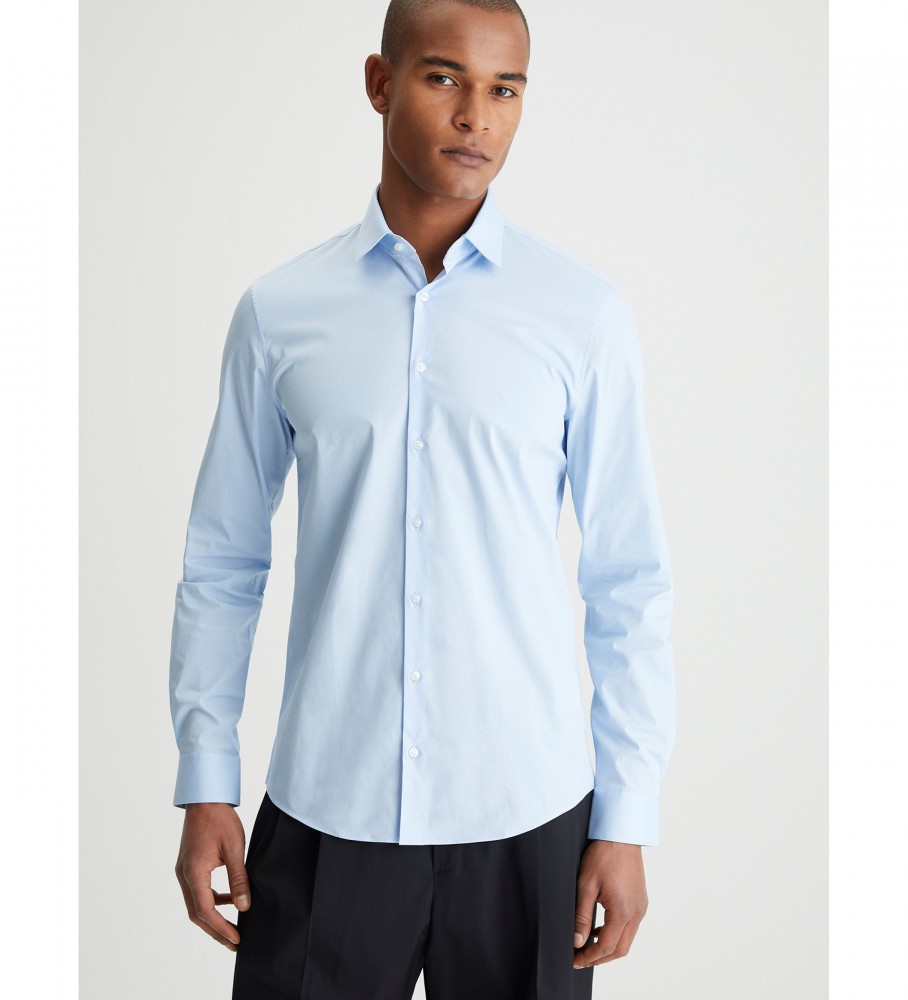 Camisa Calvin Klein Azul Ajustada em Popeline