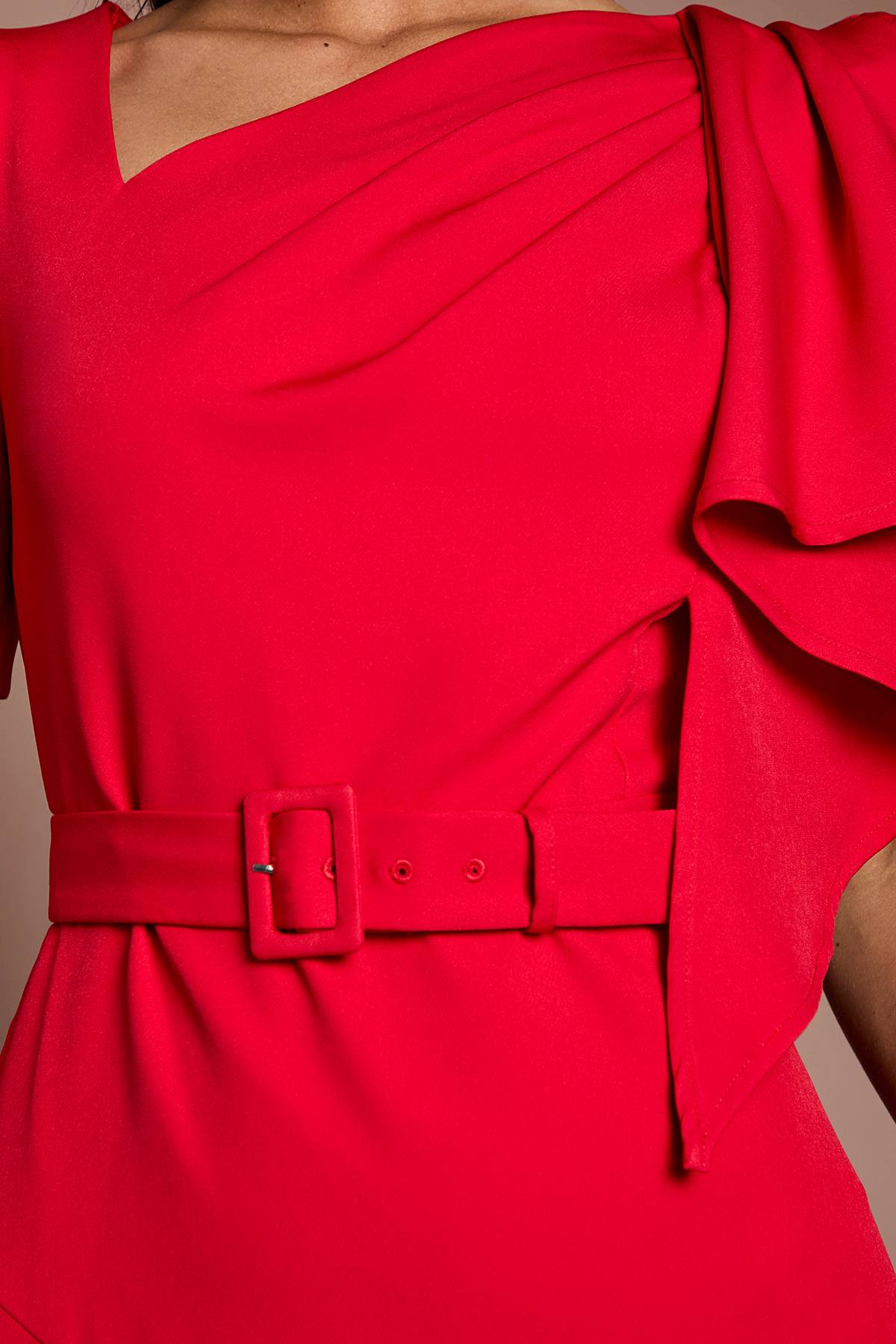 Coast Robe Midi En Crêpe Ceinturée À Manches Courtes Et Encolure Asymétrique