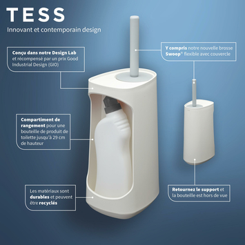 Tiger Toiletborstelhouder TESS met opbergfunctie vrijstaand en Swoop borstel flexibel wit/lichtgrijs