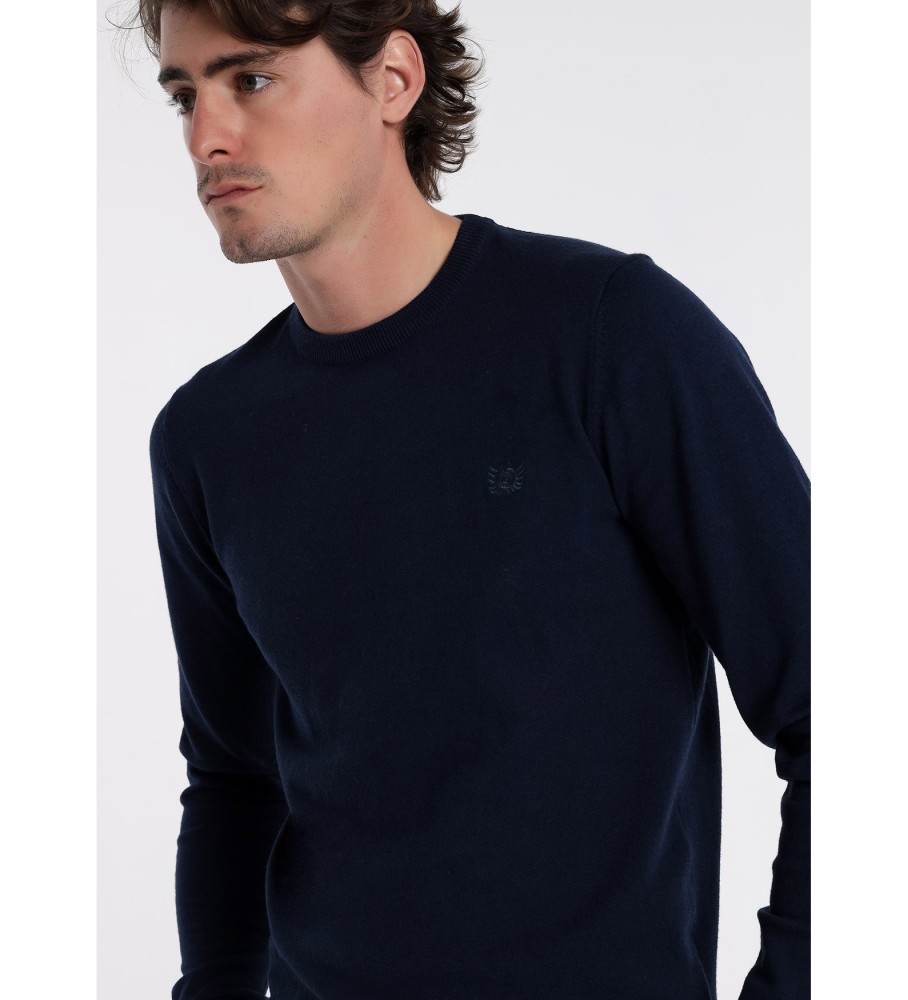 Camisa clássica Bendorff de gola redonda, azul marinho.