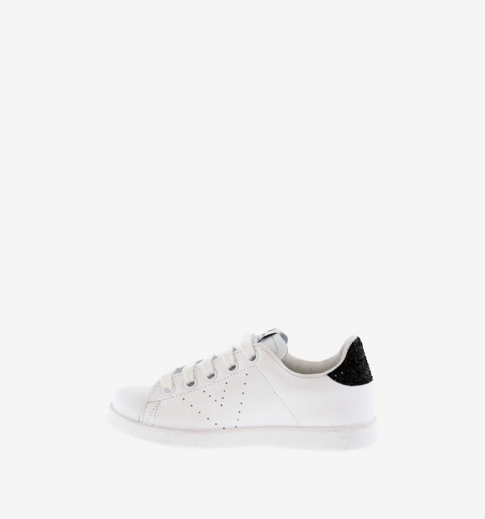 TENIS CUIR & GLITTER Baskets blanches en cuir NEGRO
