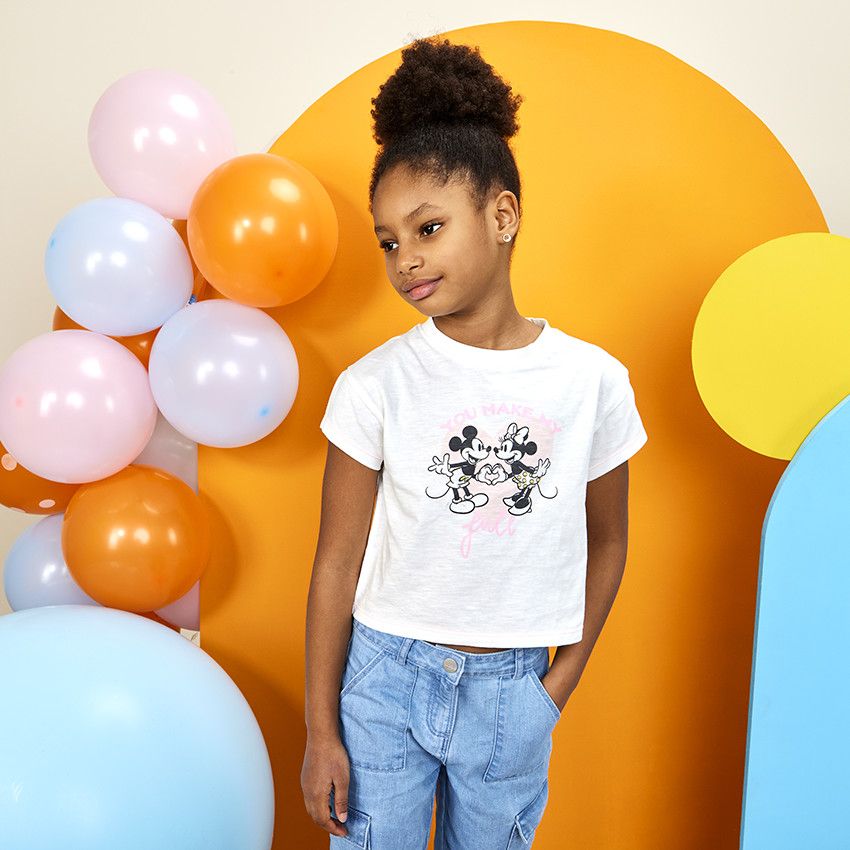 T-shirt manches courtes print Minnie Disney pour fille - Ecru