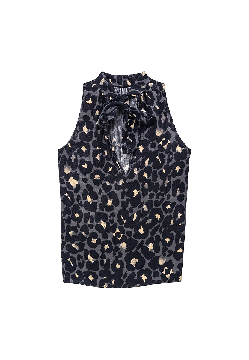 Blusa sem mangas IKKS com gola alta e estampa gráfica.