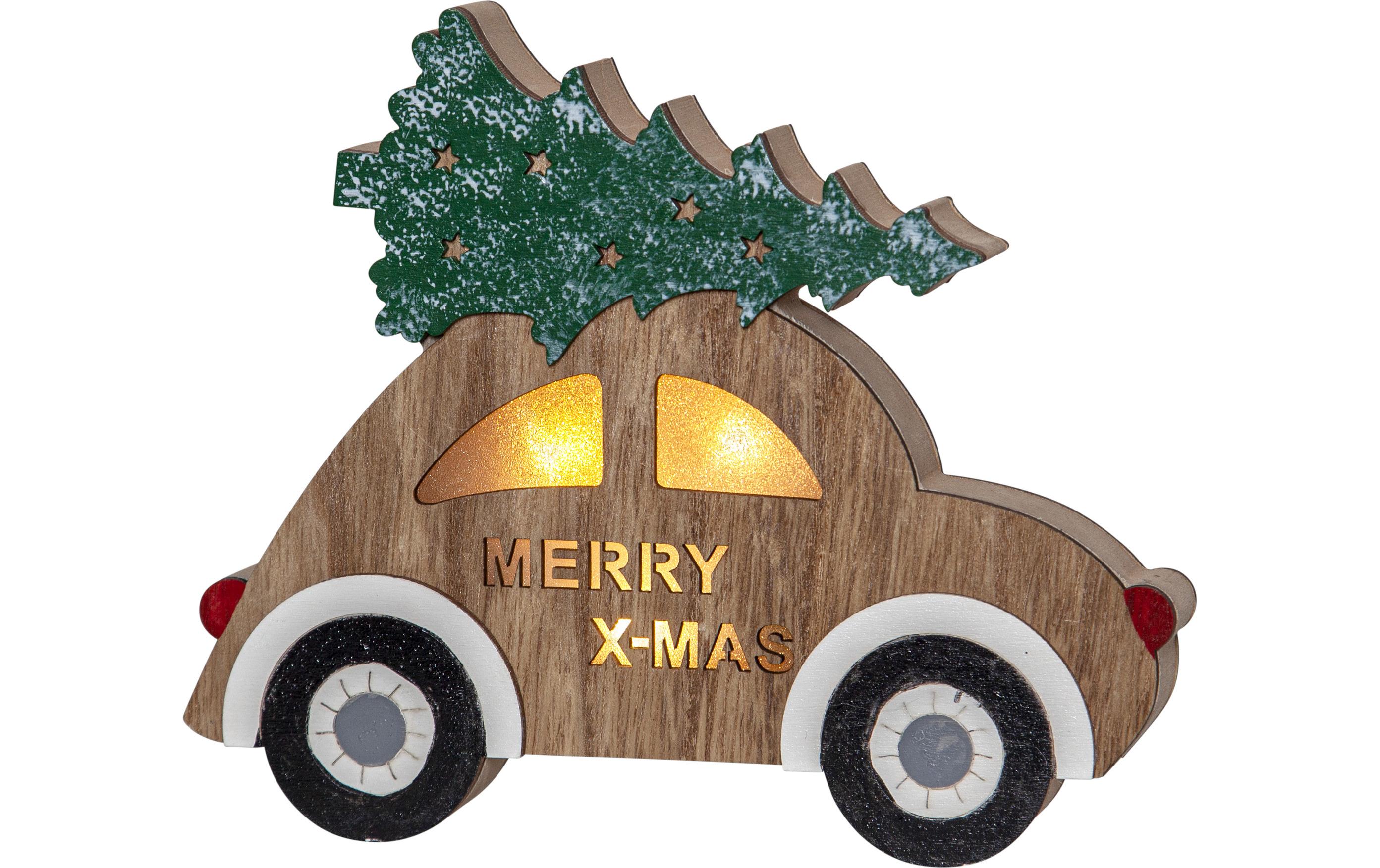 Tischdeko Billy, 20 cm, HolzBeleuchtetes Auto mit Tanne und Schriftzug