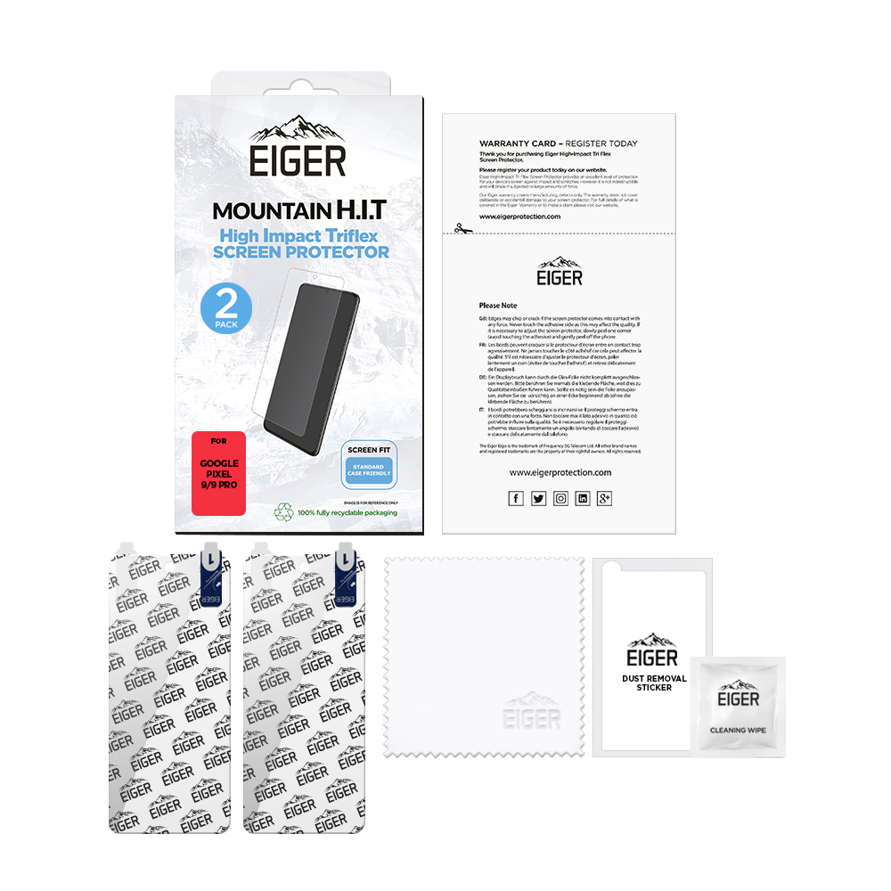 (2er Set) Google Pixel 9 / Pixel 9 Pro Mountain H.I.T High Impact Triflex Panzerglas 2.5D Displayschutz Case Friendly (EGSP00965)