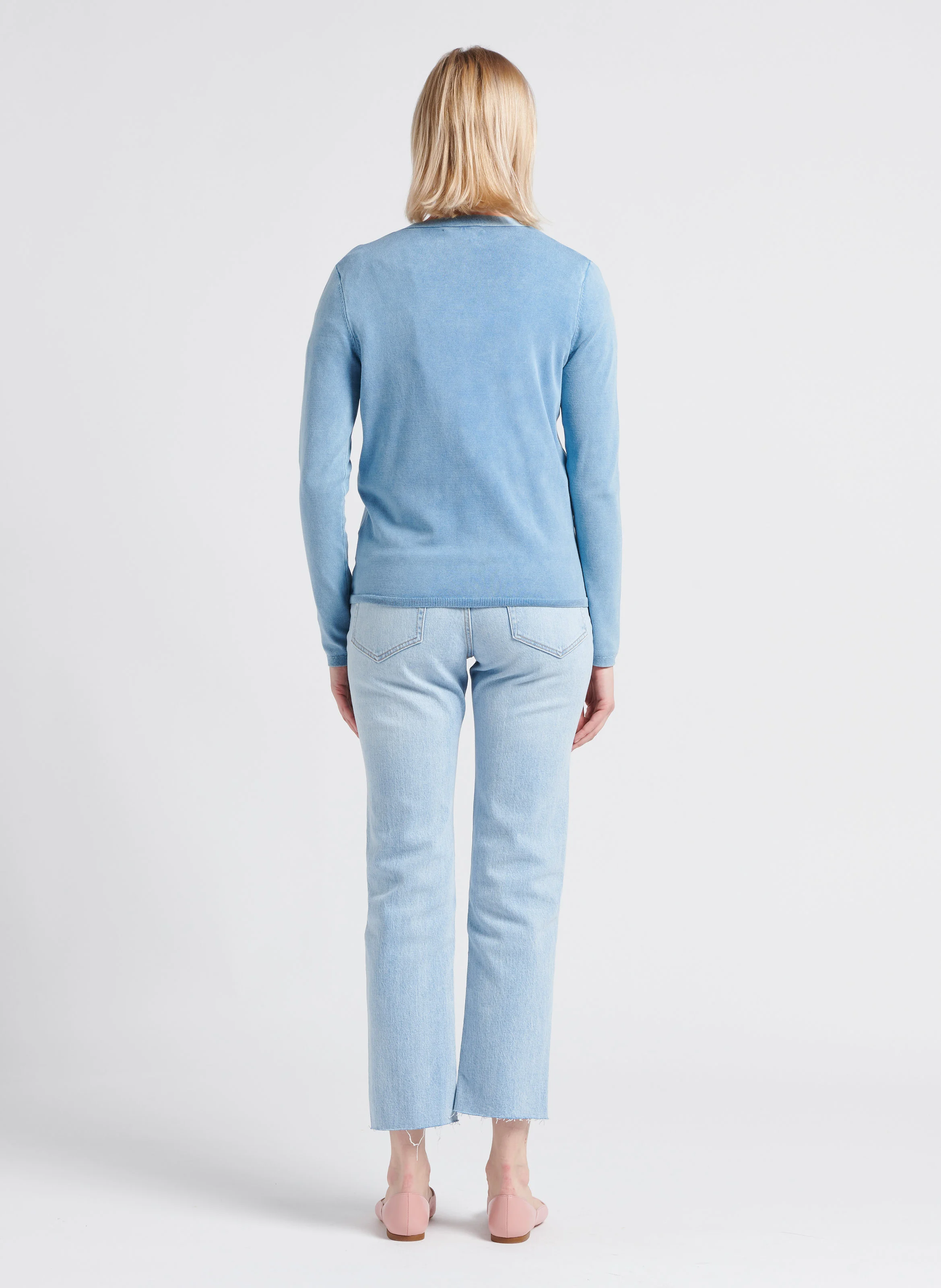 Cardigan col V en maille fine | Bleu