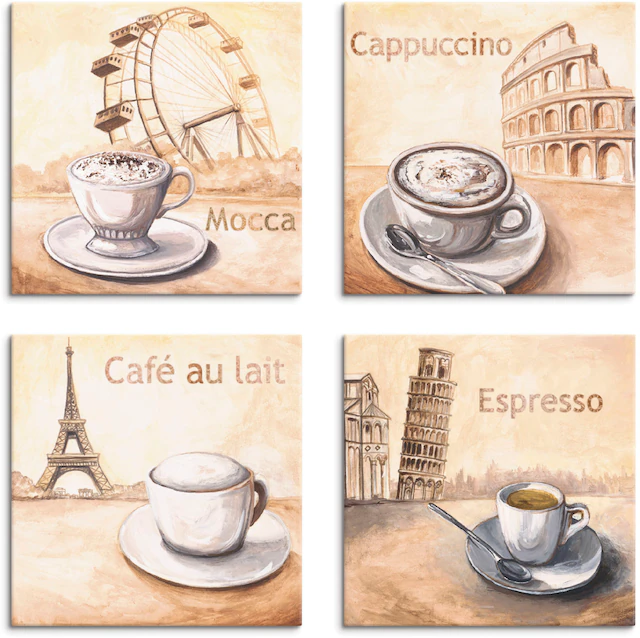 Artland Leinwandbild »Mocca Cappuccino Café au lait Espresso« Getränke 4 Stk. tlg. 4er Set, verschiedene Grössen