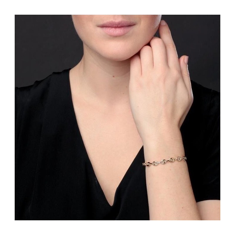 Bracelet Femme 2 Ors -  Or Bicolore - Maille Grain de Café Jaune et Blanc