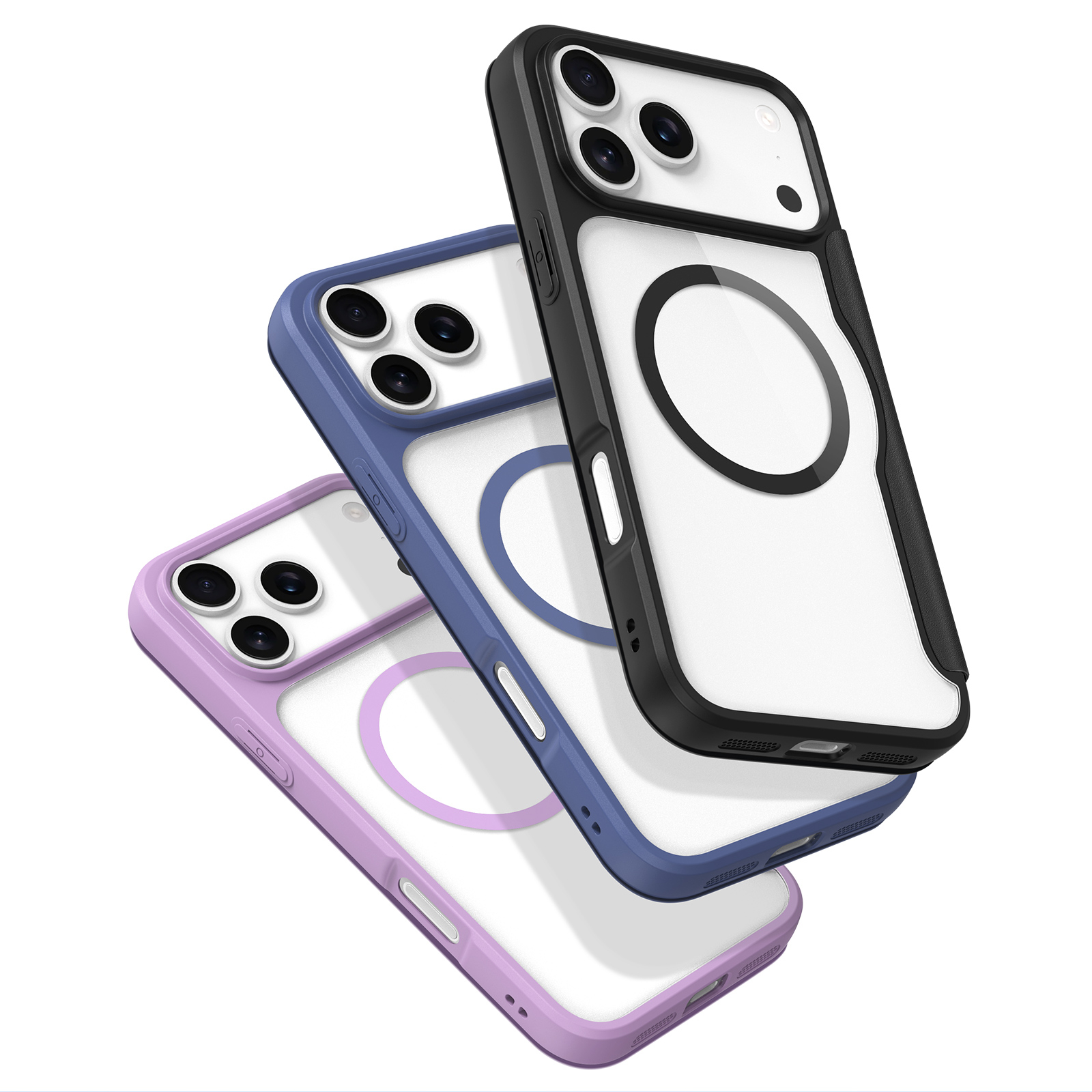 iPhone 17 Pro Max MagSafe Hybrid Leder Tasche   Kunststoff Rückseite (RFID Schutz) - Lila / Transparent