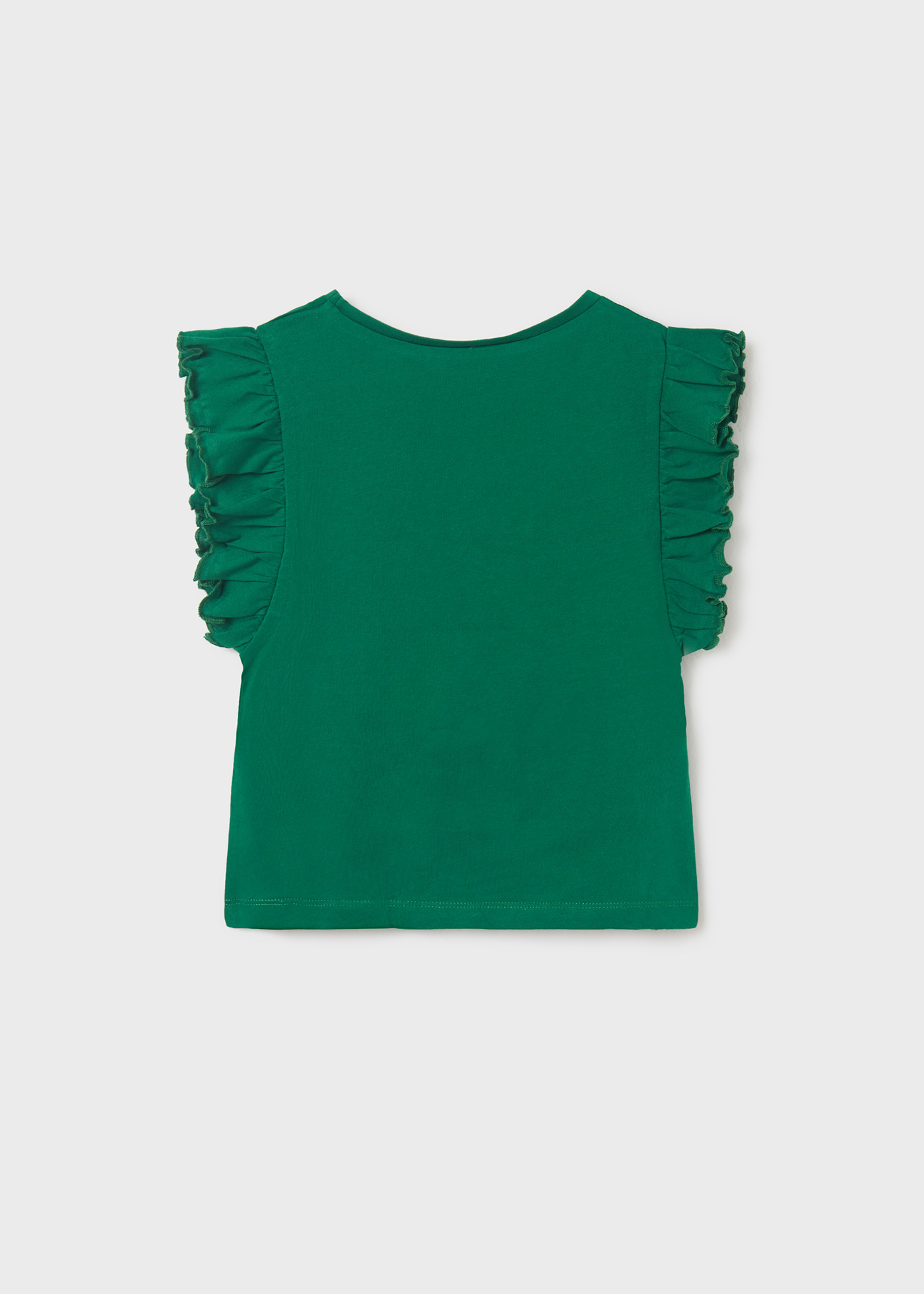 Camiseta regata feminina com babados, feita de algodão sustentável.
