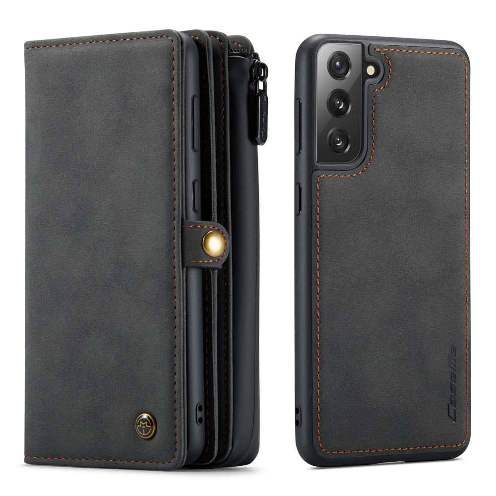 Samsung Galaxy S21 FE 5G 3in1 Leder Tasche   Magnet Hardcase Karten Etui - Schwarz