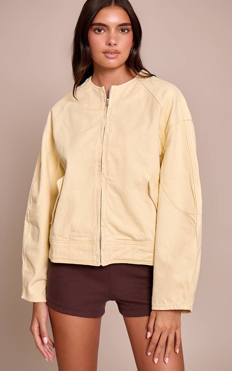 Pale Yellow Veste En Jean À Col Rond Et Manches Ballon