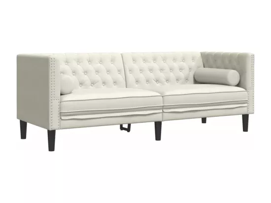 Canapé Chesterfield avec traversins 3 places crème velours