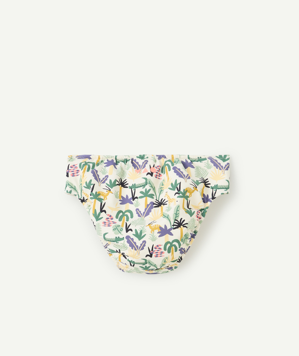 couche de bain bébé garçon en fibres recyclées écrue et imprimée tropical