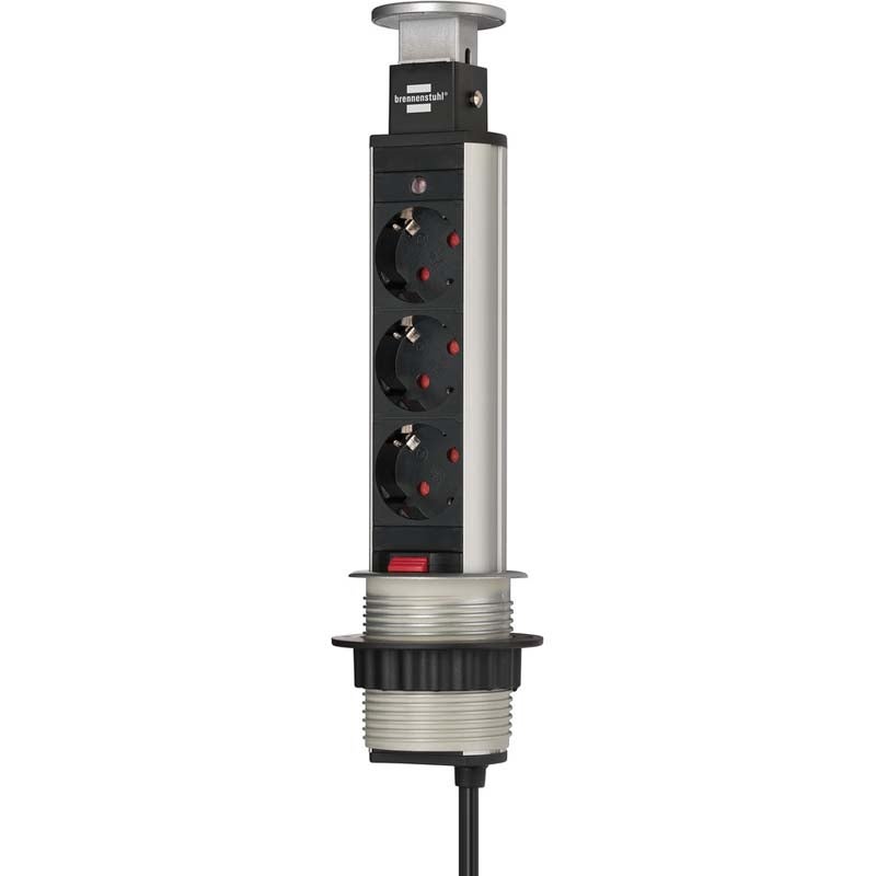Brennenstuhl Tower Power 1396200003 stekkerdoos 3-voudig inbouw 2 meter zwart/zilver