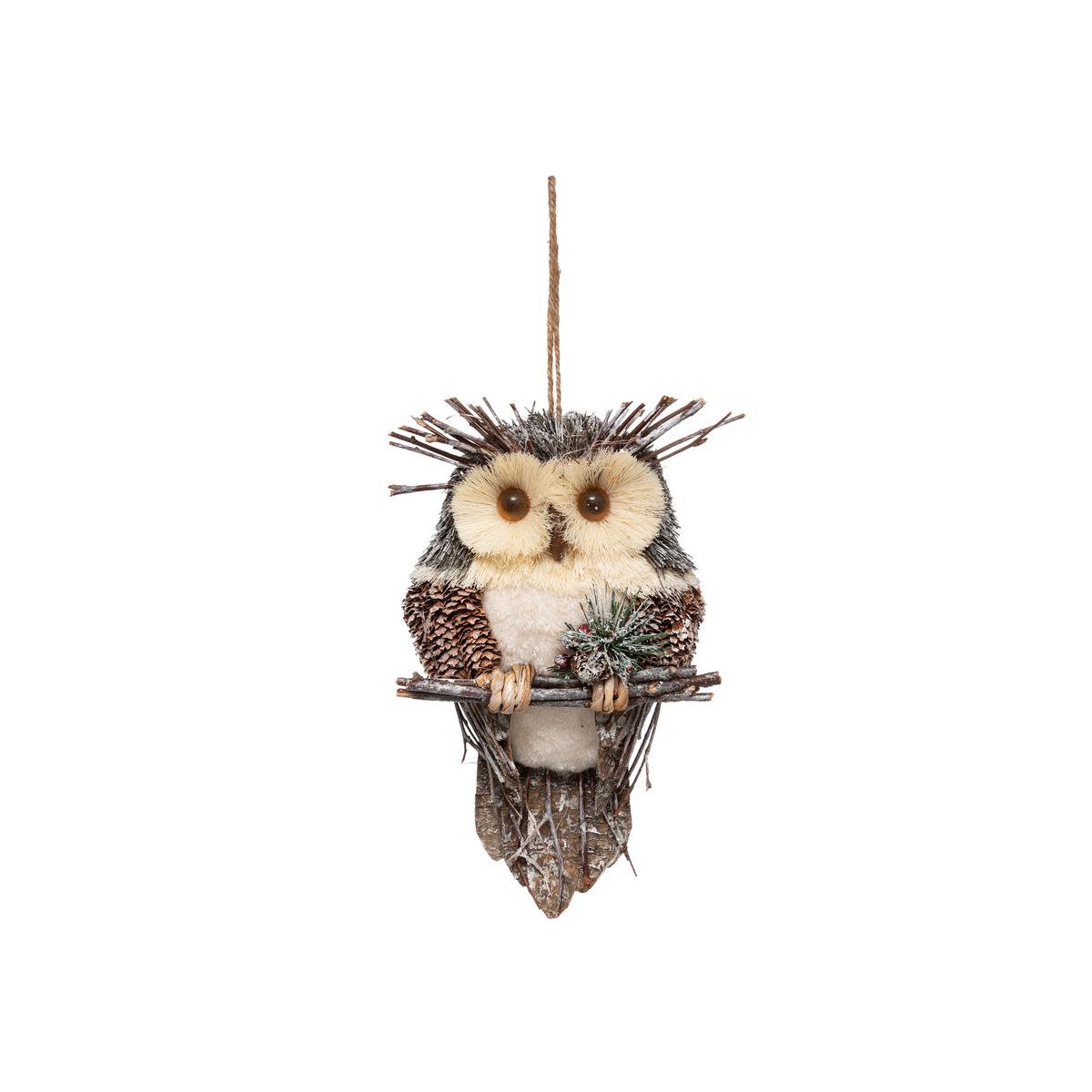 SUSPENSION HIBOU BRANCHE H.28CM