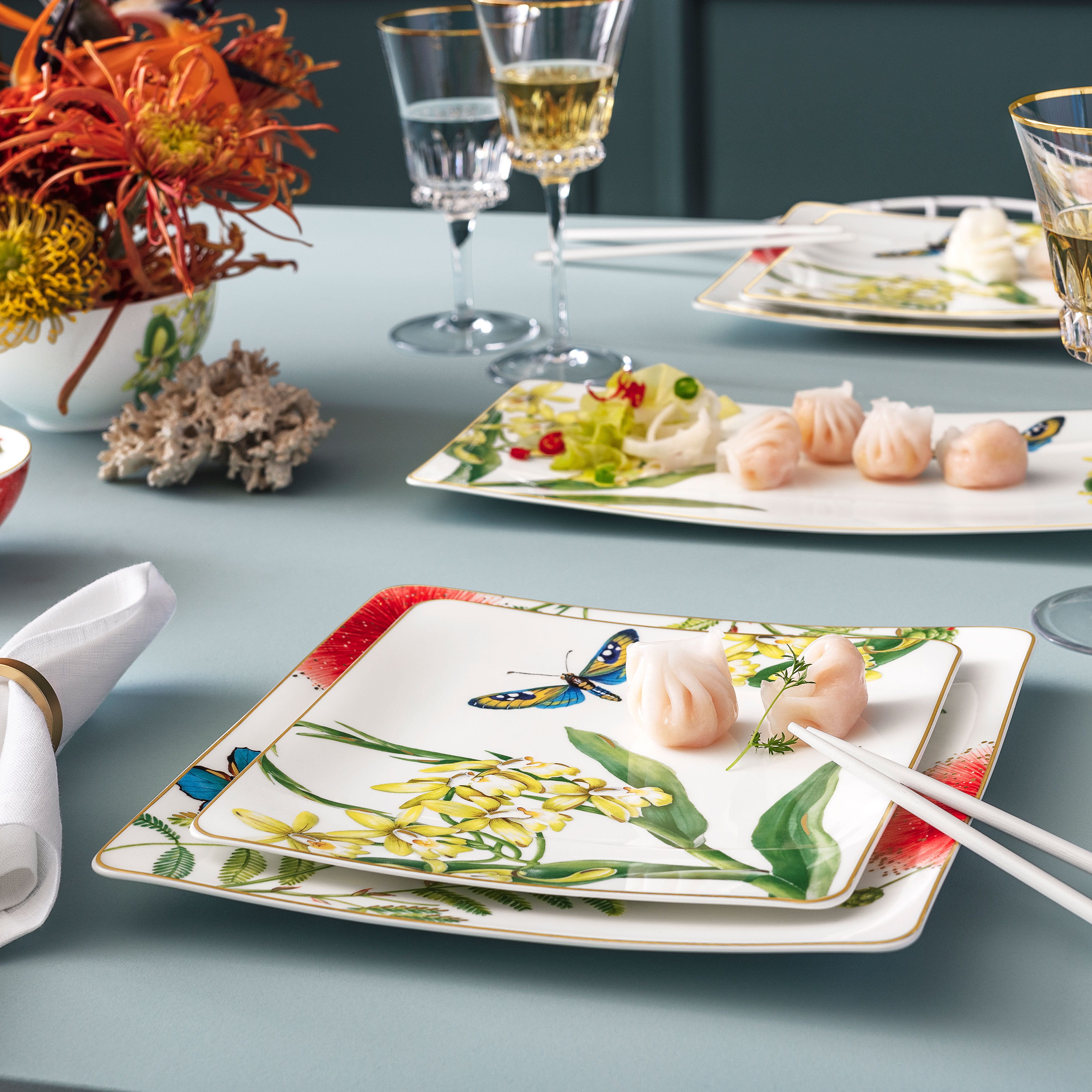 Amazonia Appetizer and dessert plate Multi-colored, 9'' x 9'', Premium Bone Porcelain