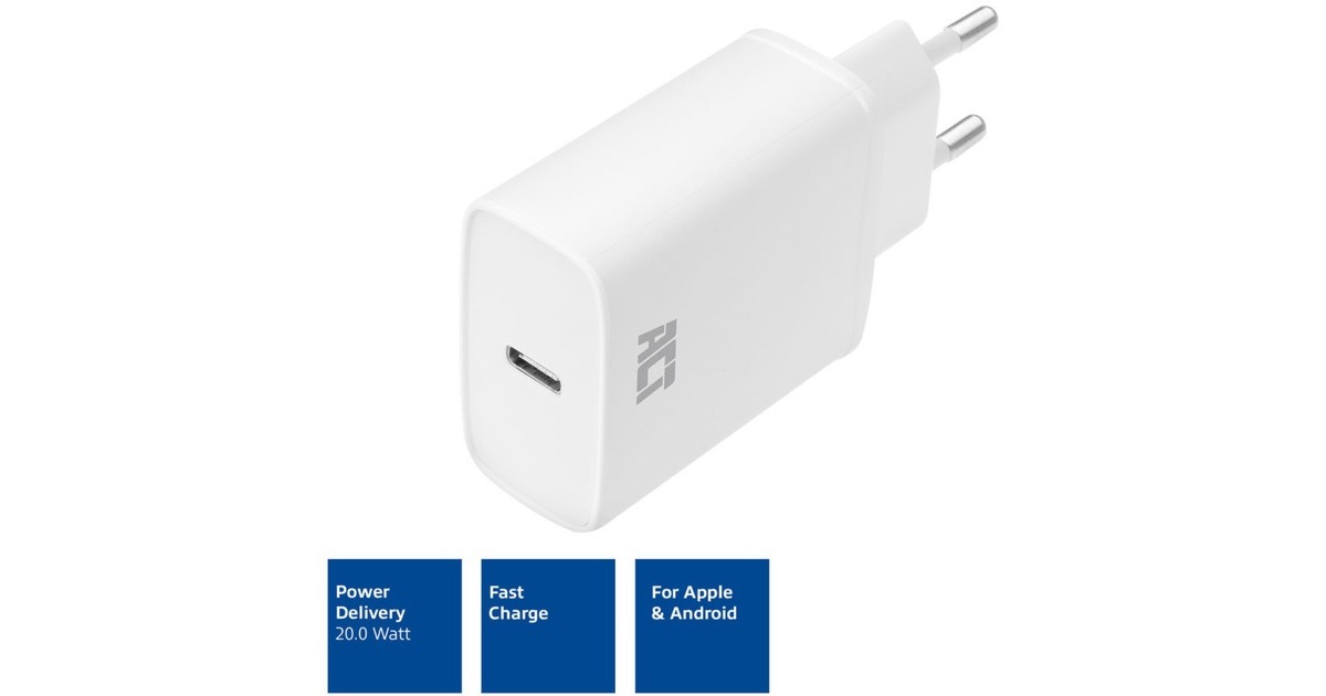 ACT ConnectivityCompacte USB-C Lader 20W voor snel opladen  (Wit)