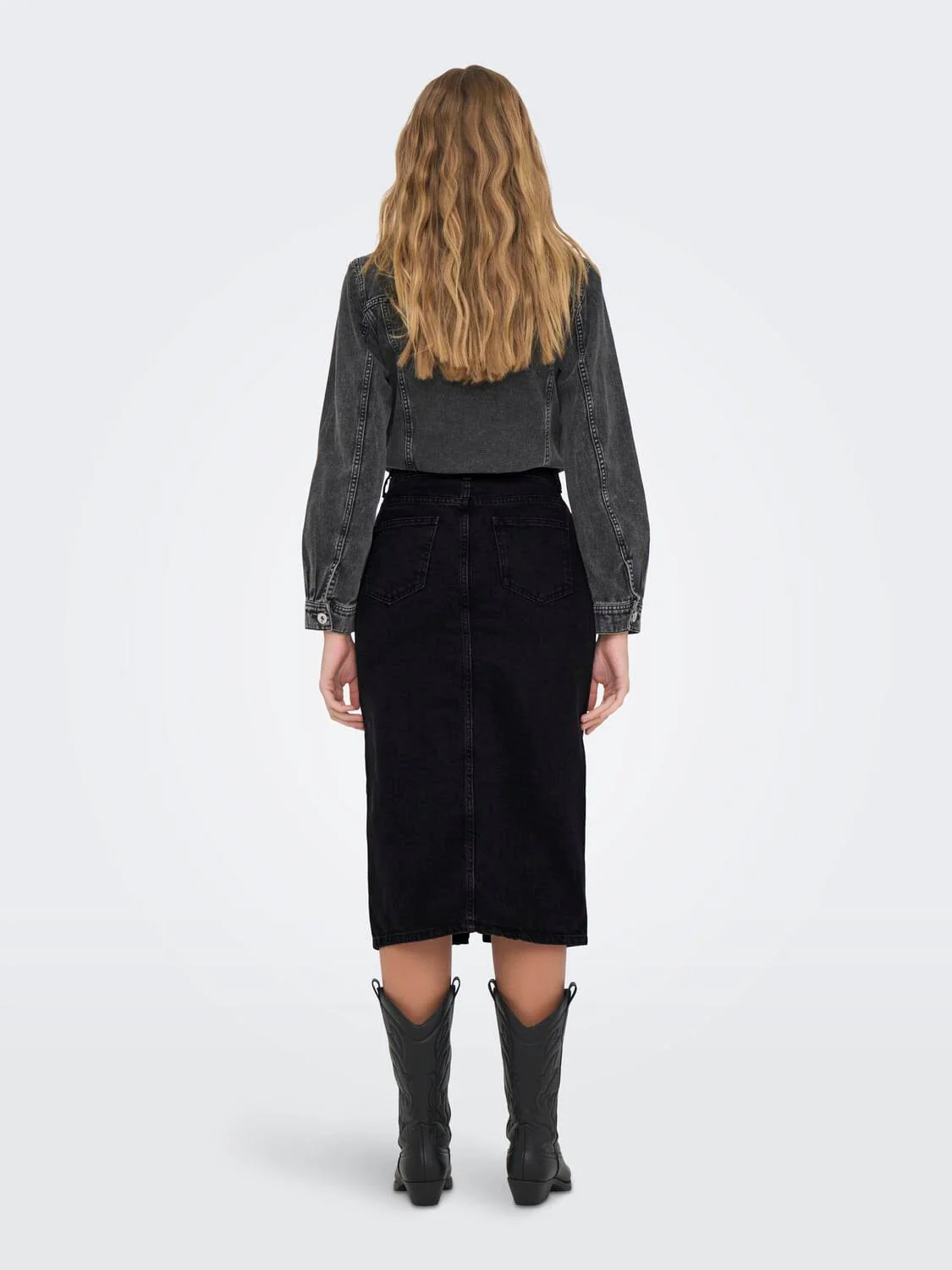 Only Onlbianca Midi Skirt Rea 4489594 washed black