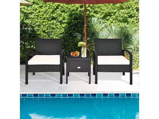 Ensemble de Meubles 3 Pcs de Patio en Rotin et fibre naturelle Charge 160KG, Salon de Jardin 2 Places, Table Basse avec Coussins Lavables (Beige)