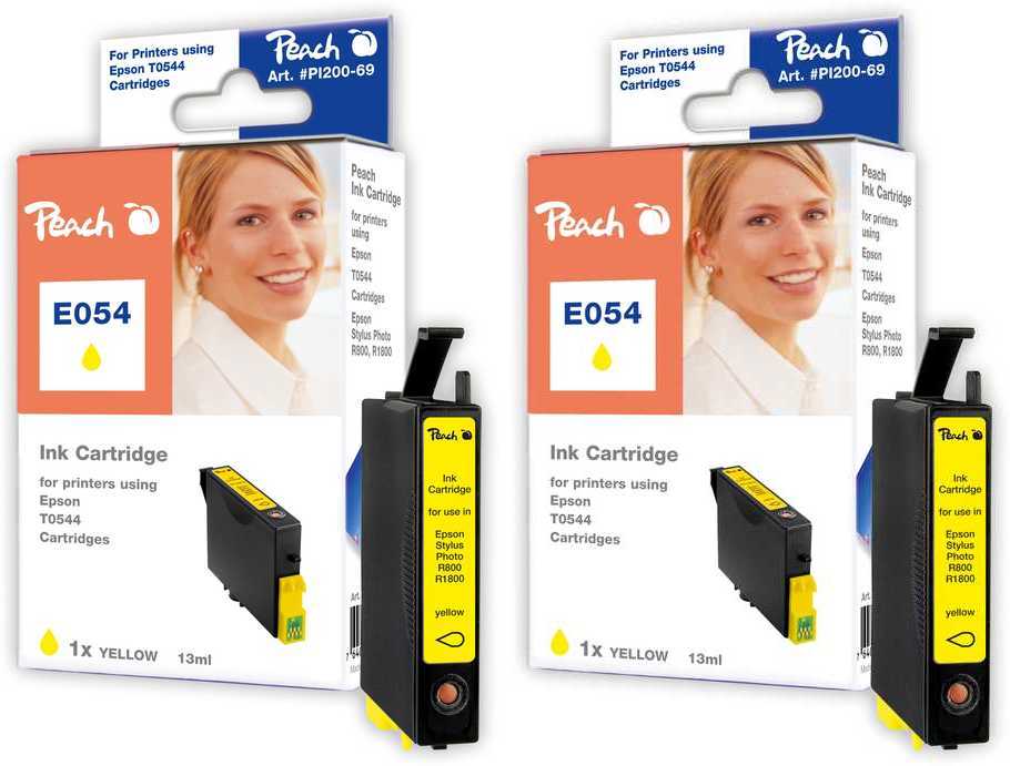 Peach E544 Y 2 Druckerpatronen 2*ye ersetzt Epson T0544Y*2, C13T05444010 für z.B. Epson Stylus Photo R 1800, Epson Stylus Photo R 800