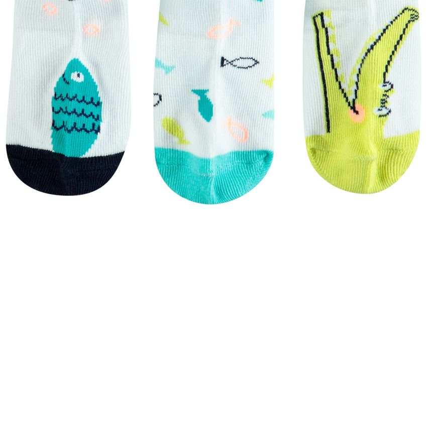 Lot de 3 paires de chaussettes courtes contrastées à renfort - Blanc