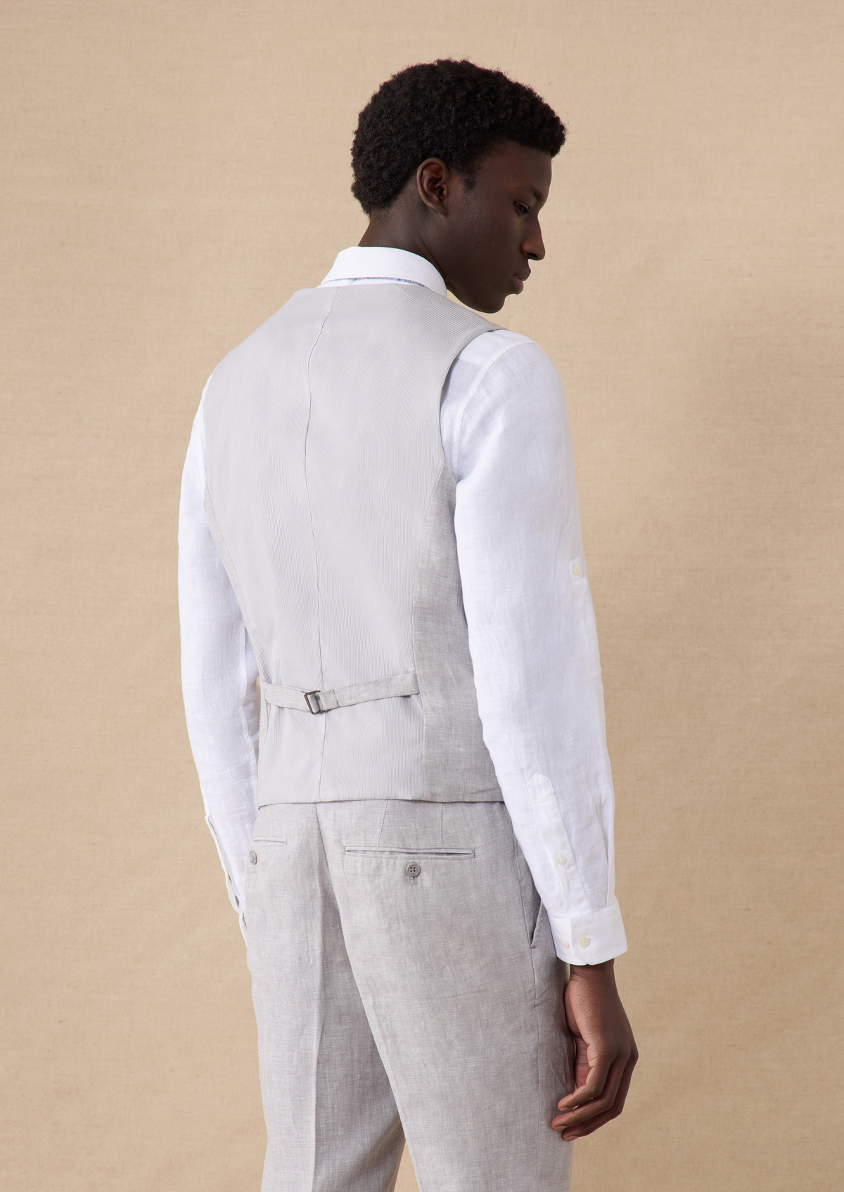 Gilet casual en lin uni gris perle