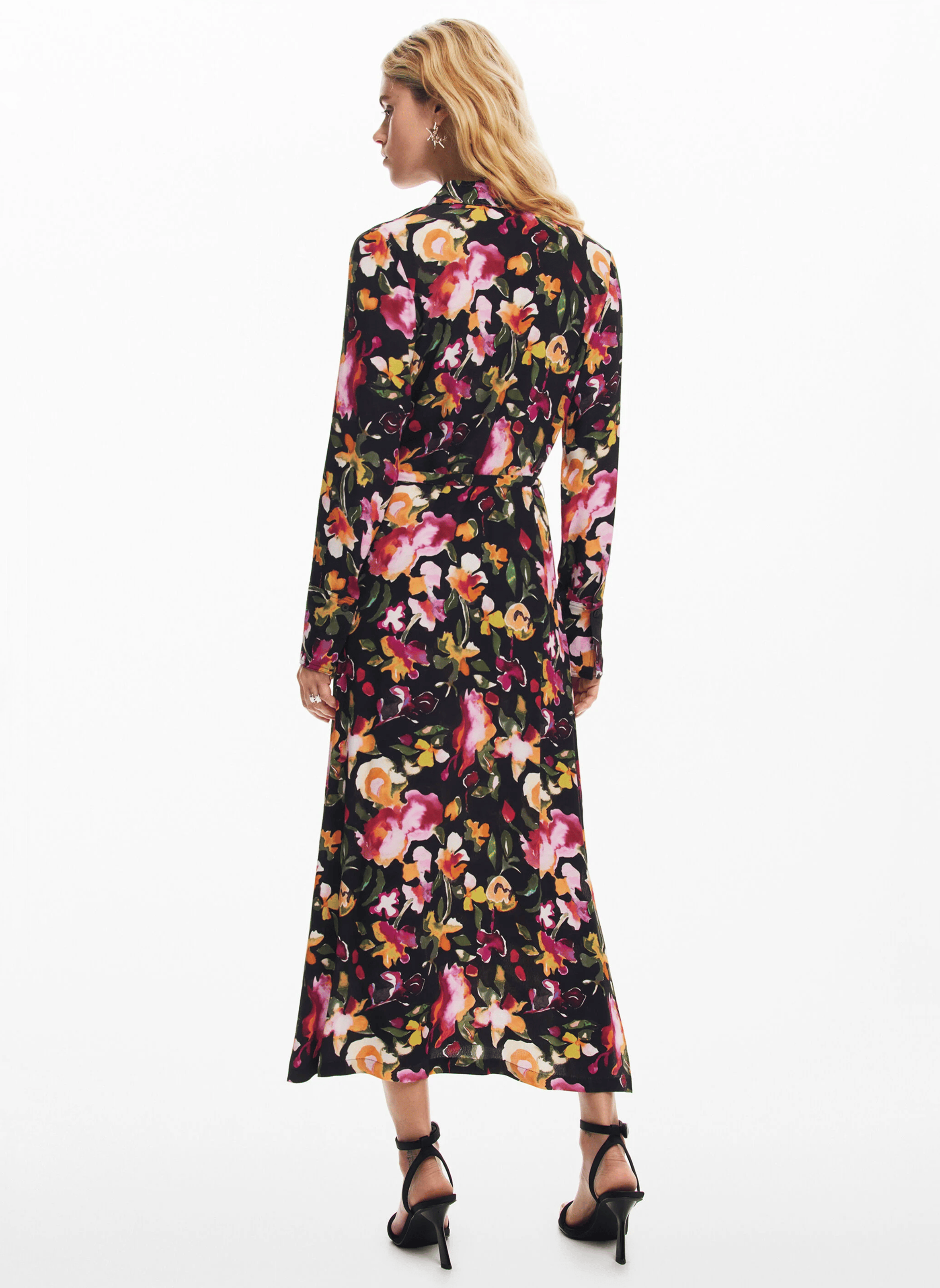 Robe chemise midi à fleurs | Rouge