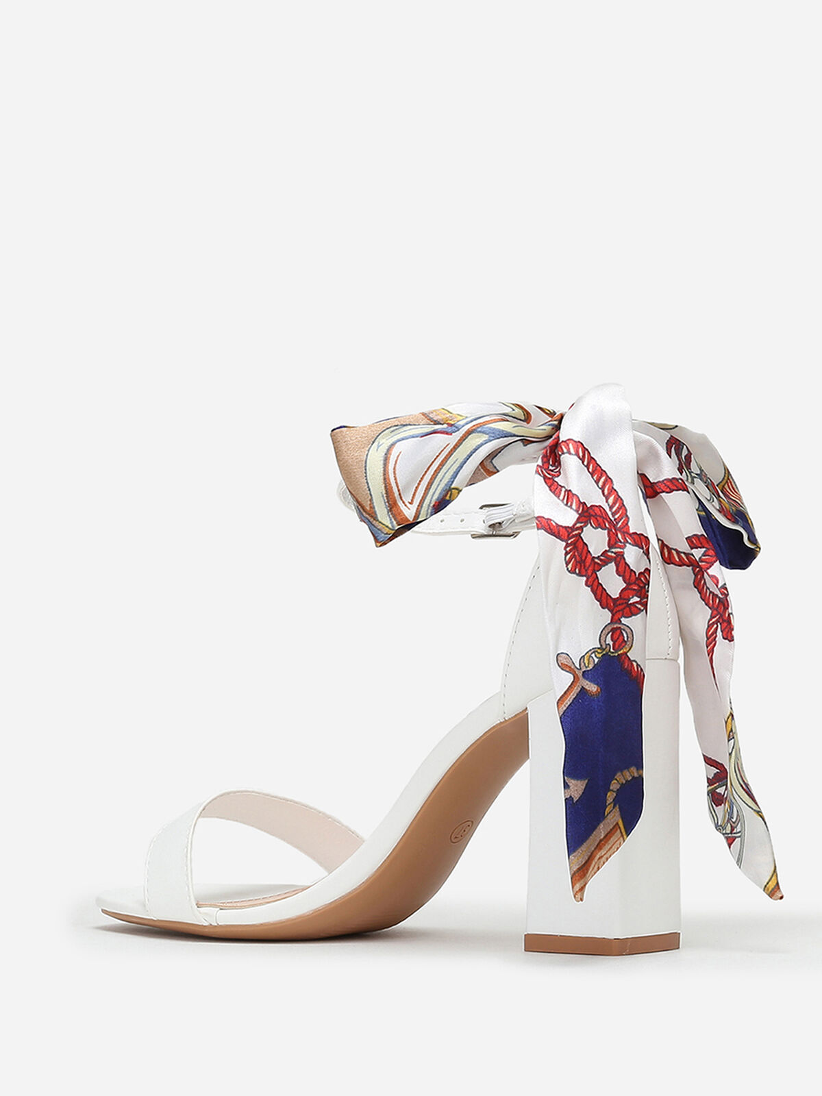 Sandales à foulard satiné imprimé- Blanc