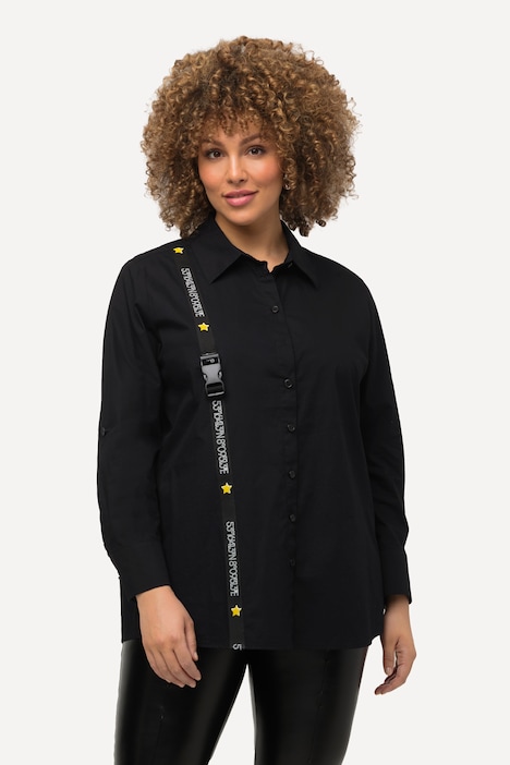 Hemdbluse, Ripsband, Schnalle, Hemdkragen, Langarm