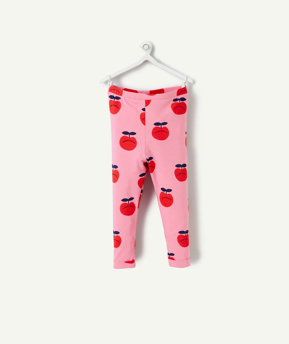 LEGGING BÉBÉ FILLE EN COTON BIO ROSE AVEC IMPRIMÉ POMME D'AMOUR