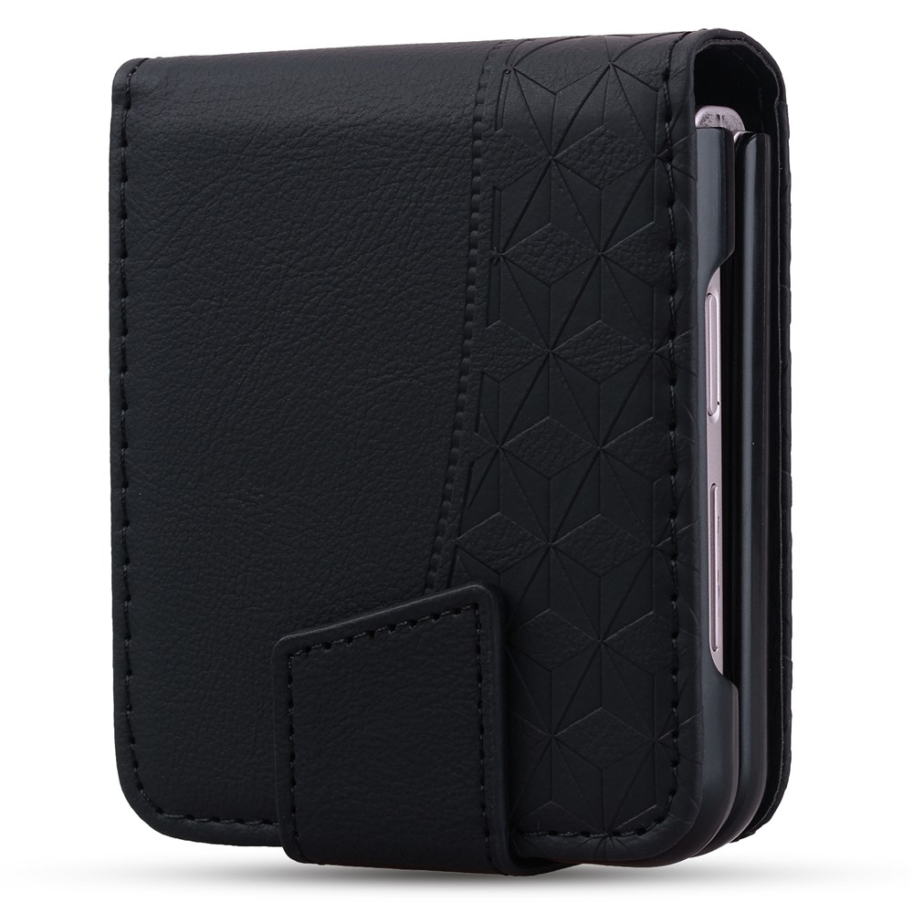 Samsung Galaxy Z Flip7 Leder Tasche Flip Cover Rhombus Imprint - Schwarz