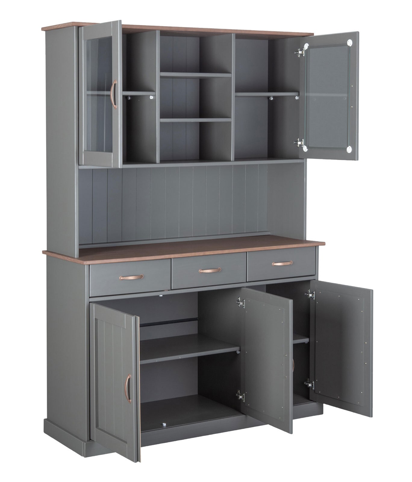Buffet Niclas 6.1 Massivholz grau/braun 131x190x45 cm