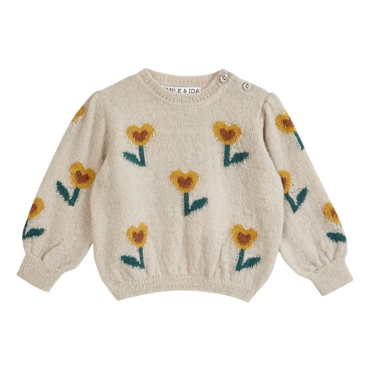 Emile et Ida Pull Intersia Fleurs Cœurs | Ecru