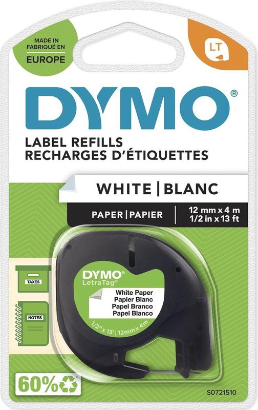 DYMO - Letra Tag - Lint Beletteringssysteem - Wit - Papier - 12 mm