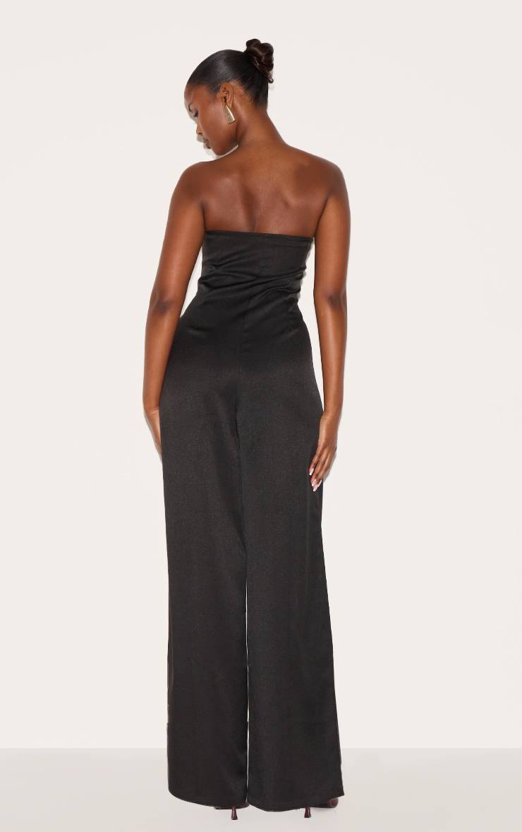 Noir Combinaison Bandeau Jambe Large Boutonnée En Tissu Tissé Ajusté