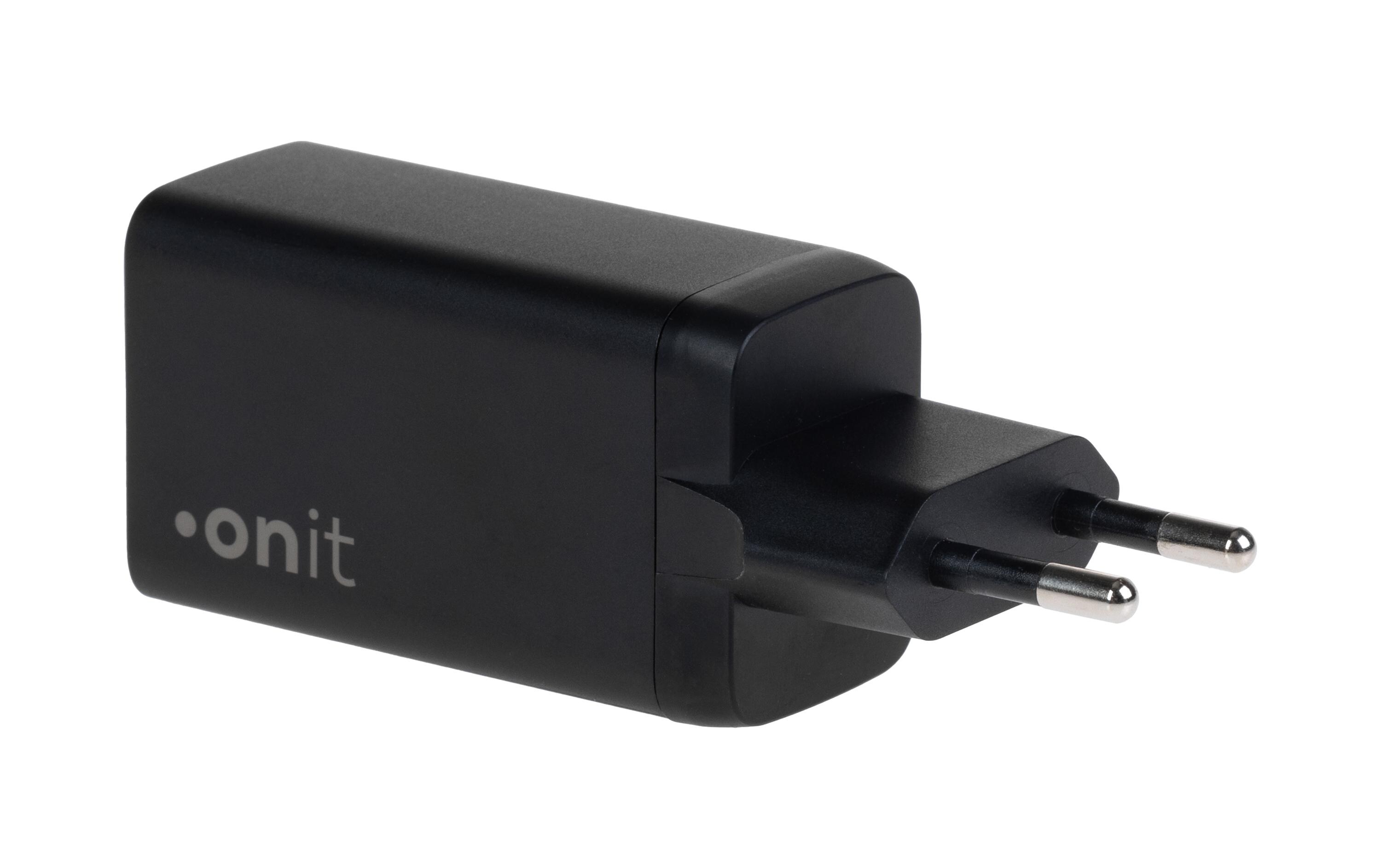 USB-Wandladegerät Trial QC4+ 45 W GaN SchwarzLadeadapter mit zwei USB-C-Ports und einem USB-A-Port