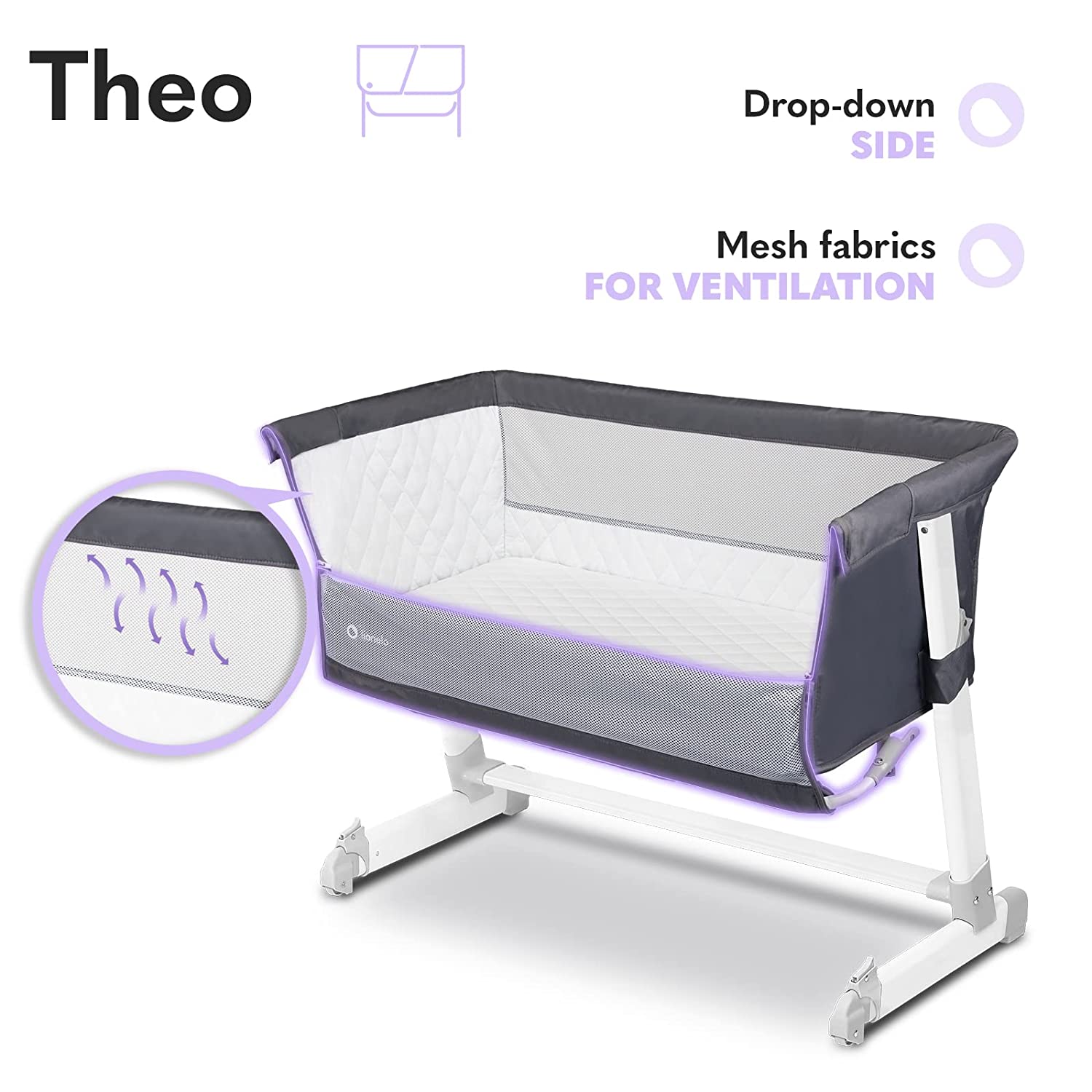 Lionelo Theo dark grey Baby Beistellbett Kinderbett dunkelgrau